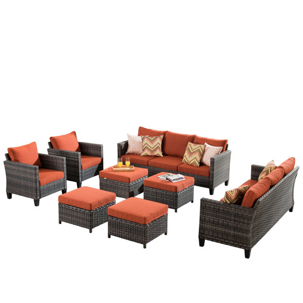Latitude Run® Karma 8 Piece Rattan Sectional Seating Group with Cushions Wayfair